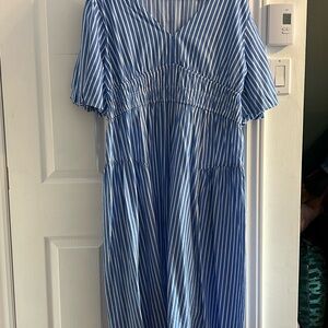 Old Navy Blue and White Striped V-Neck Dress